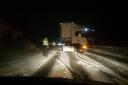 A jack-knifed lorry held up traffic in the snow on the A7 near Heriot, thanks to Richard Moore for sharing this picture.
