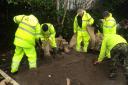 Volunteers help fill sandbags in Hawick. Photo: Hawick Flood Group.