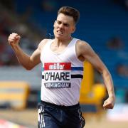 Great Britain's Chris O'Hare celebrates winning the Men's 1500 Metres Final during day two of the Muller British Athletics Championships at Alexander Stadium, Birmingham. PRESS ASSOCIATION Photo. Picture date: Sunday July 1, 2018. See PA