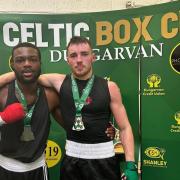 Jack Noble with Kevin Osifo at Celtic Box Cup at in Dungarvan