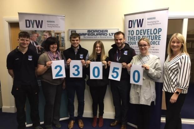 Archie Penman- Engineering Apprentice, Aileen Firth- DYW Programme Officer, Fraser Wheelans and Milly Colthard, Business Administration Apprentices, Alan Wheelans, Managing Director, Imogen Heard DYW Communications Officer and Sara Ward DYW Programme Mana