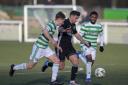 Action from Gala Fairydean Rovers v Celtic at Netherdale. Photo Thomas Brown