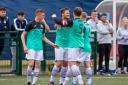 Gala Fairydean Rovers players celebrate a goal against Caledonian Braves on Saturday July 23