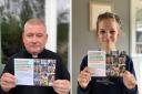 Father Tony Lappin and Robin Dalgleish with postcards