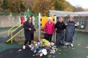 Karen Walker, Judith Cleghorn, Rosie Waddell and Louise Wise clear up discarded rubbish from Langlee play park