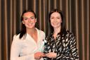 Kay Morrison, Chief Executive of South Lanarkshire Leisure & Culture presents Senior Female Sports Personality award to Emma Orr at the Clydesdale Area Sports Awards 2023 Photo John Prior