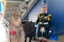 Clare Wildsmith with Regimental Mascot of The Royal Regiment of Scotland Corporal Cruachan IV  (centre) and his handler