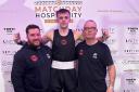 Gala boxer Jack Swaney with coaches Ricky Mitchell and Jim Gow