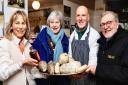 Former Prime Minister Theresa May MP with Peebles MP David Mundell and Louise and Callum Forsyth, of Forsyths of Peebles butchers