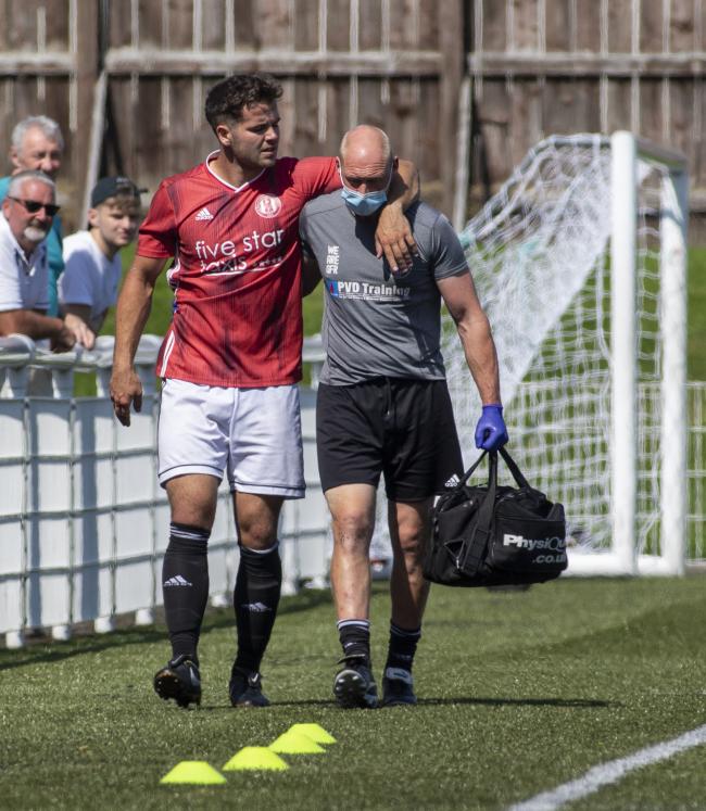 17th July 2021 Galashiels - Gala's Ben Herdman hobbled off early in the first half  in the Lowland League game between Gala Fairydean Rovers and East Stirlingshire on Saturday. The visitors ran out 3-0 winners on the day.