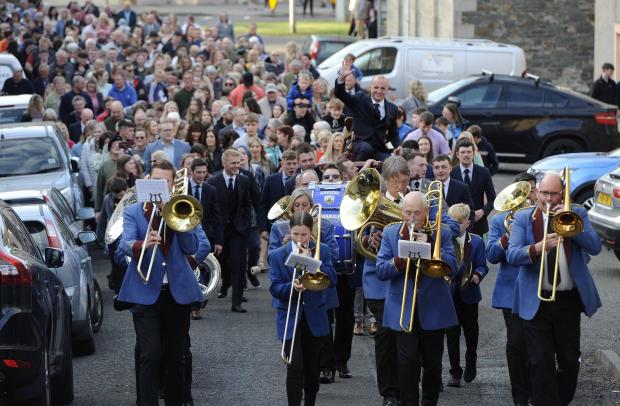Border Telegraph: Adam and his attendants led up Back Row by Selkirk Silver Band. Photo: Alwyn Johnston