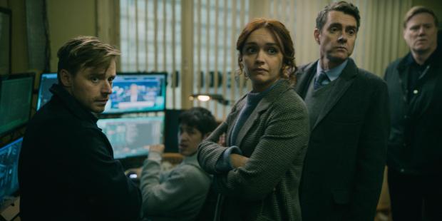 Border Telegraph: Jack Lowden, Christopher Chung, Olivia Cooke and Paul Higgins who are starring in the new Apple espionage series Slow Horses.