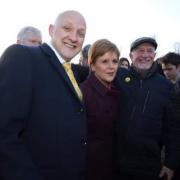 Nicola Sturgeon and Calum Kerr meeting SNP supporters in Hawick
