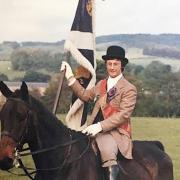 Selkirk Royal Burgh Standard Bearer Ross Thomson’s official 1975 Common Riding photograph with his horse Guinness.
