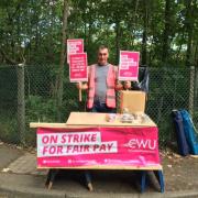 Will Dickson Branch Safety Officer at Edinburgh Dundee and Borders on picket line outside BT and Openreach premises in Galashiels