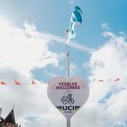 A sign up in Peebles during the cycling championships