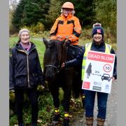 British Horse Society volunteer Lesley Muirden, Jane Curley on Maekja and BHS national manager for Scotland Helene Mauchlen
