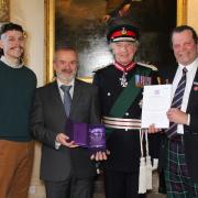 Ben Wilson, Kevin Mitchell, the Duke of Buccleuch, and Keith Irving at the award ceremony at Bowhill House