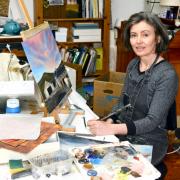 Artist Susan Mitchell in her studio