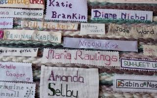 The names of 80 women are being stitched as part of a project honouring the victims of femicide. Photo: Jennie Gibson