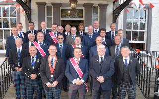 Members of Peebles Callants Club on the steps of the Tontine Hotel in Peebles ahead of its Annual Supper
