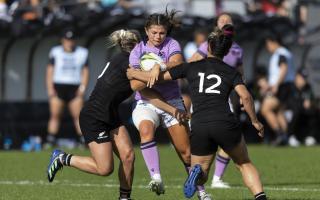 Scotland's Lisa Thomson is tackled during the Women's Rugby World Cup pool A match at Northland Events Centre in Whangarei, New Zealand.